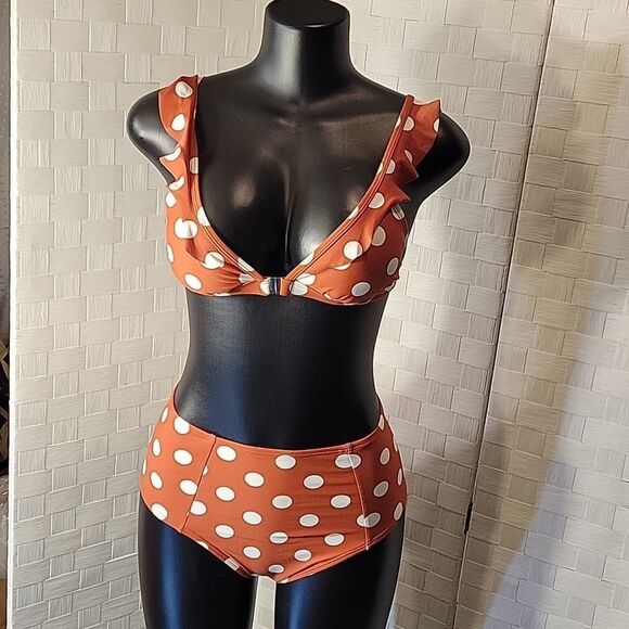 BRAND NEW XHILARATION HATER NECK POLKA-DOT PADDED BRA SWIMSUITS SET - Picture 11 of 13